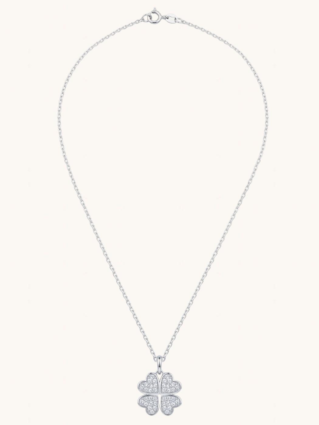 Rear View of Cara Clover Pendant Necklace Fixed Length 925 Sterling Silver Rhodium Plated Brass 16 inches 2.5gms