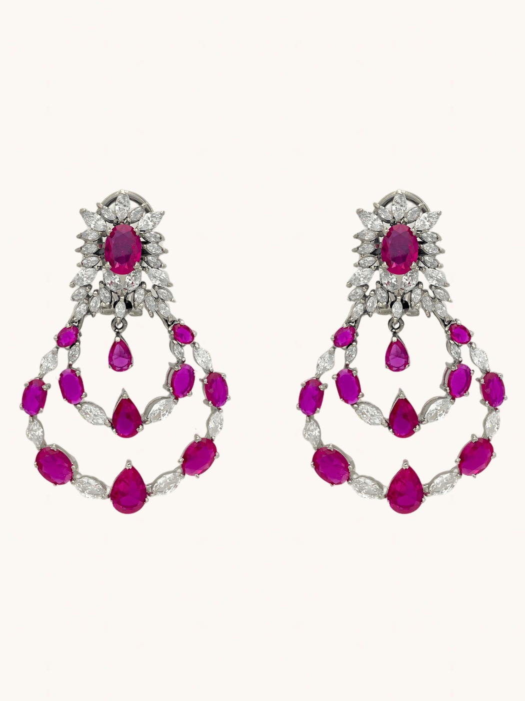 Front View of Regalia Statement Earrings in Sterling Silver Jewelry for Pierced Ears 925 Metal Stone One Size 29.8gms