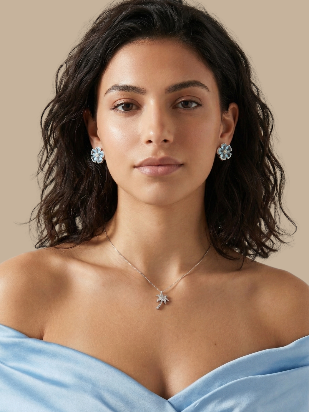 Alternate View of Model Wearing Forget Me Not Stud Earrings Jewelry for Pierced Ears 925 Sterling Silver One Size 5.4gms