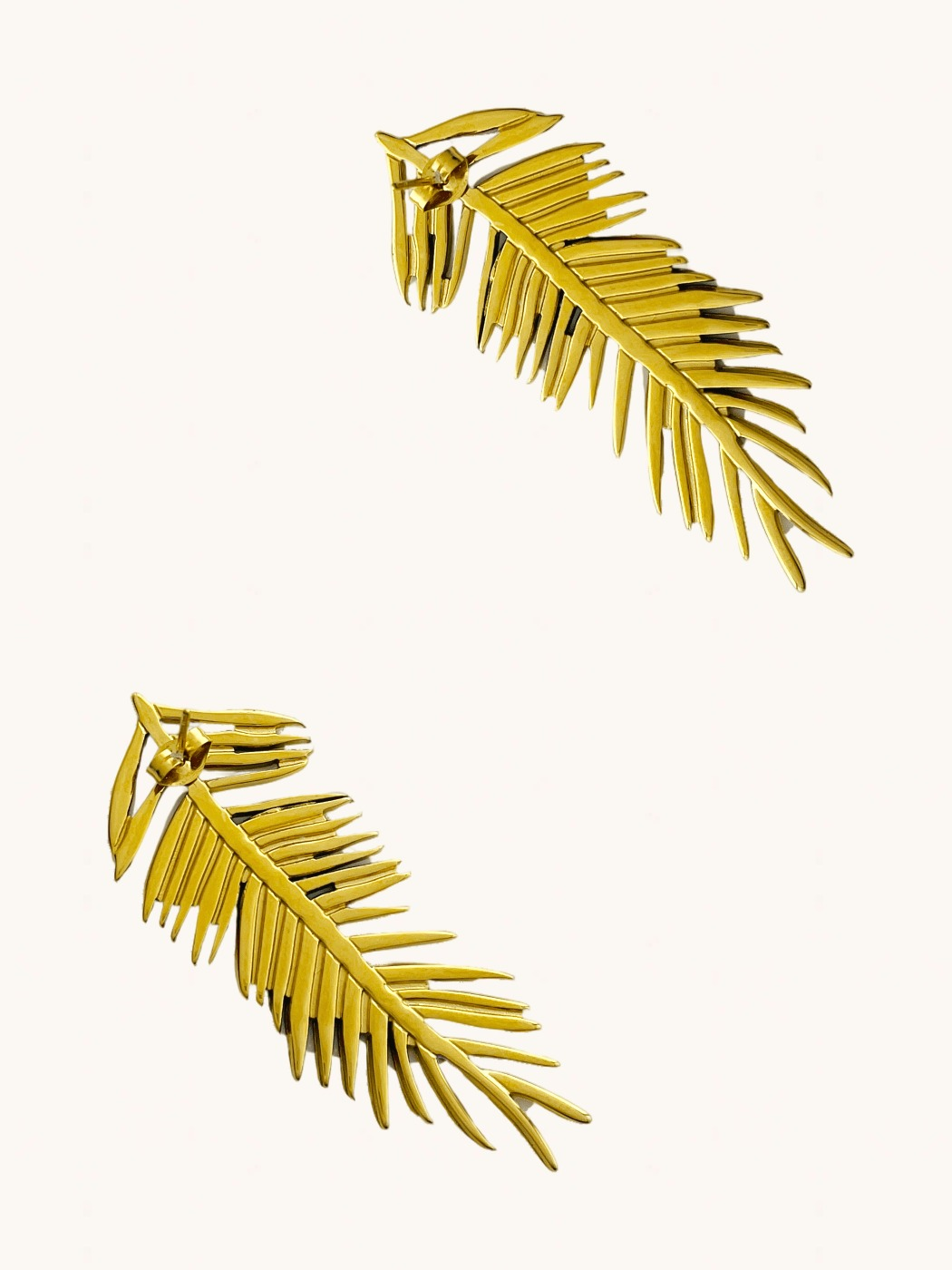 Rear View of Palm Leaf Stud Earrings in 18K Gold Plated Metal Jewelry for Pierced Ears 18k Steel | Hypoallergenic Tarnish Resistant Sweat Water Eco - Friendly One Size 16.3gms Stainless