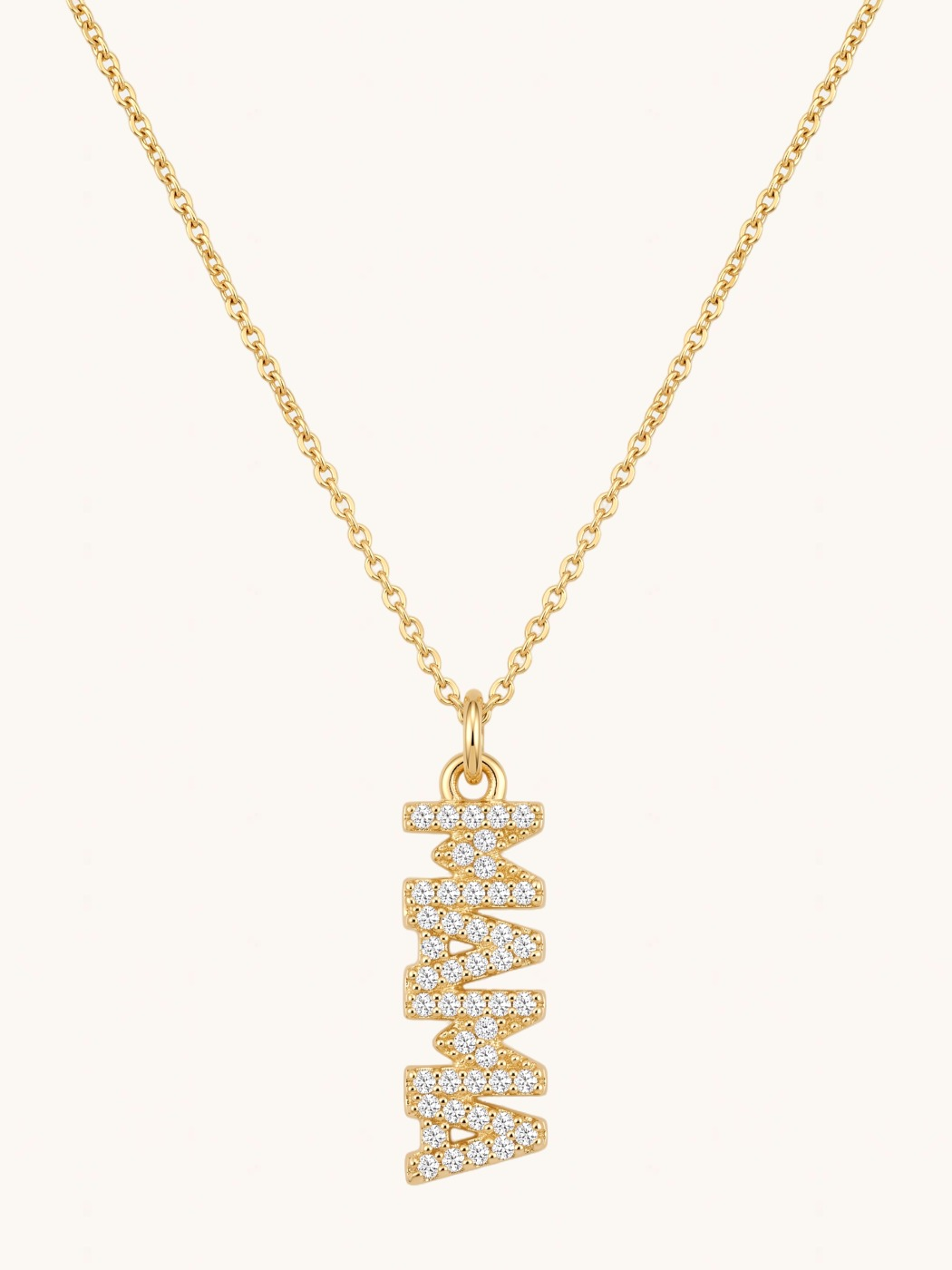 Front View of Mama Pendant Necklace Comfort Fit 18k Gold Plated 925 Sterling Silver Brass 18 inches 2.9gms