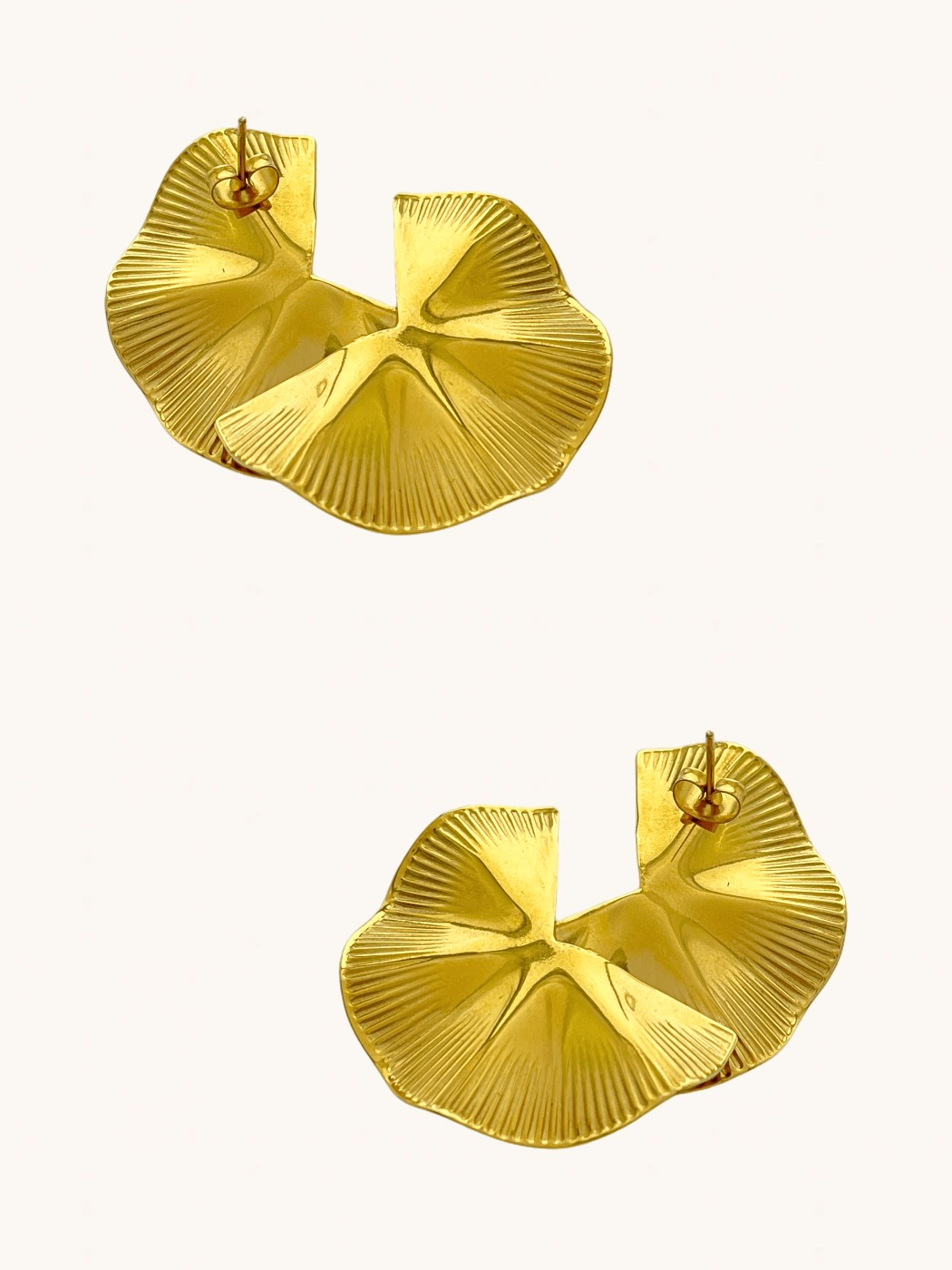 Rear View of Megan Spiral statement Earrings in 18K Gold Plated Metal Jewelry for Pierced Ears 18k Steel | Hypoallergenic Tarnish Resistant Sweat Water Eco - Friendly One Size 11.3gms Stainless