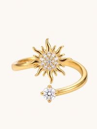 Front View of Soleil Sunburst Open Ring Comfort Fit 18k Gold Plated Steel | Hypoallergenic Tarnish Resistant Sweat Water 6 cm 1.9gms Stainless