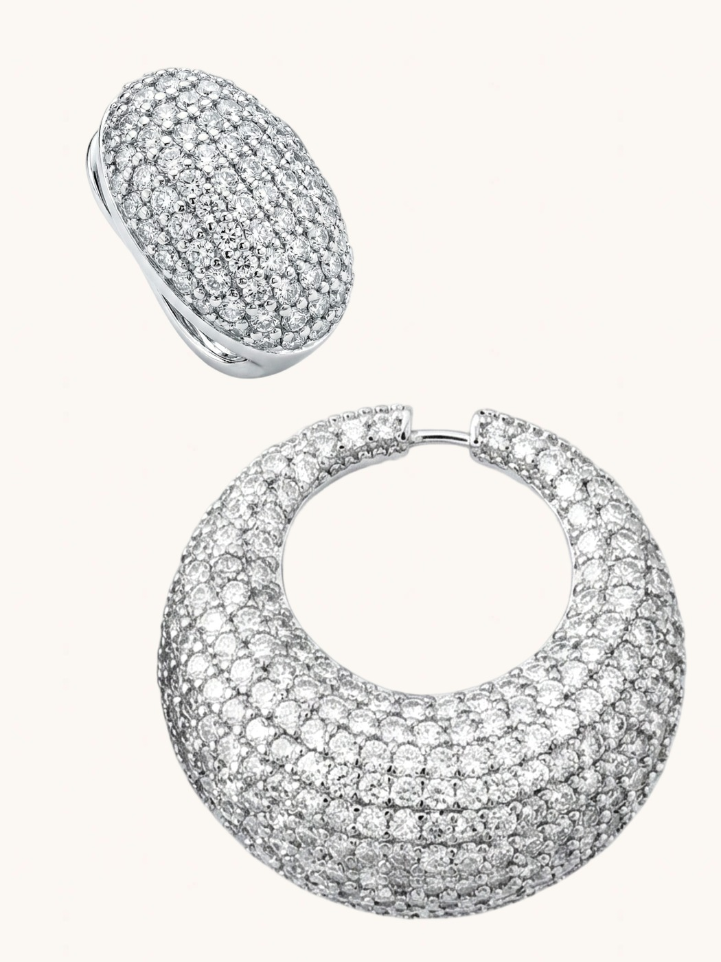 Closeup of Soraya Silver Double Drop Earrings in Plated Metal Jewelry for Pierced Ears Rhodium Copper 4 cm 24.3gms