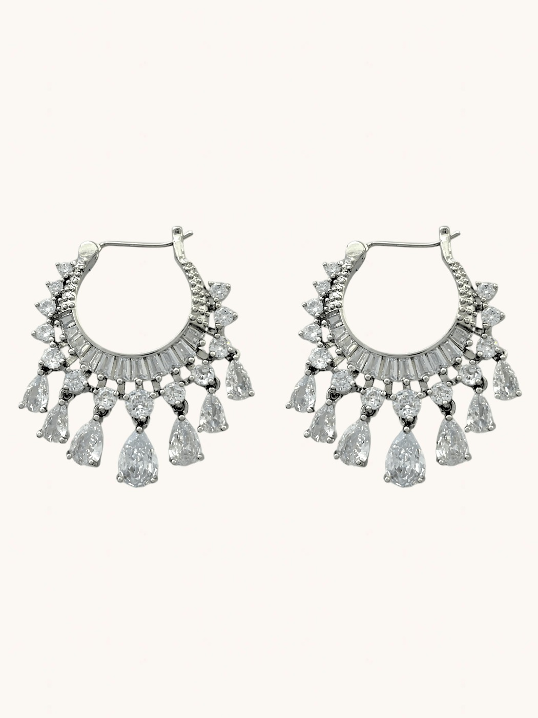 Front View of Samra Sparkle Earrings in Rhodium Plated Metal Jewelry for Pierced Ears Stone Brass 925 Sterling Silver One Size 10.1gms Copper