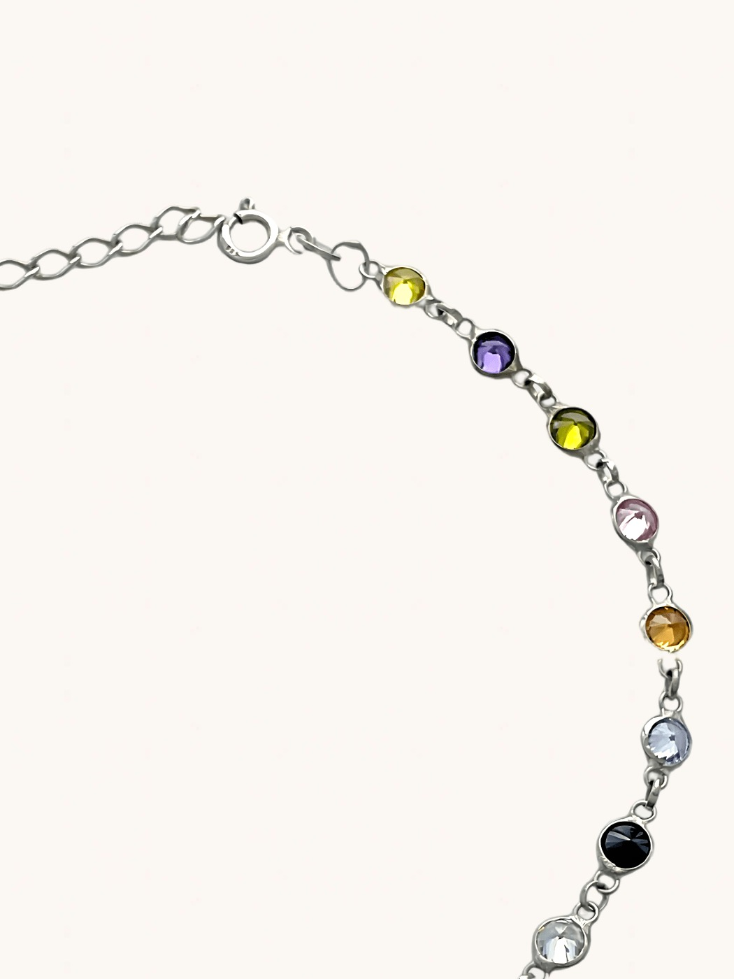 Rear View of Cora Rainbow Bracelet in Rhodium Plated Sterling Silver Adjustable Length 925 Metal One Size 3.1gms