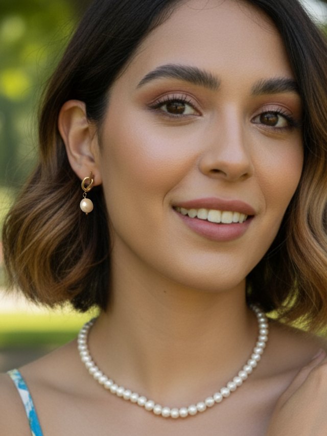 Model Wearing Twisted-knot Pearl Dangle Earrings in 18k Gold-Plated Metal Jewelry for Pierced Ears Gold Plated Steel | Hypoallergenic Tarnish Resistant Sweat Water Stone Eco - Friendly One Size 5.4gms