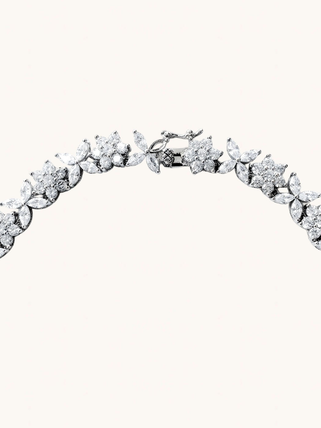 Rear View of Lumiere Necklace Set with Earrings in Rhodium Plated Metal Comfort Fit Copper 16 inches 47.3gms Mix