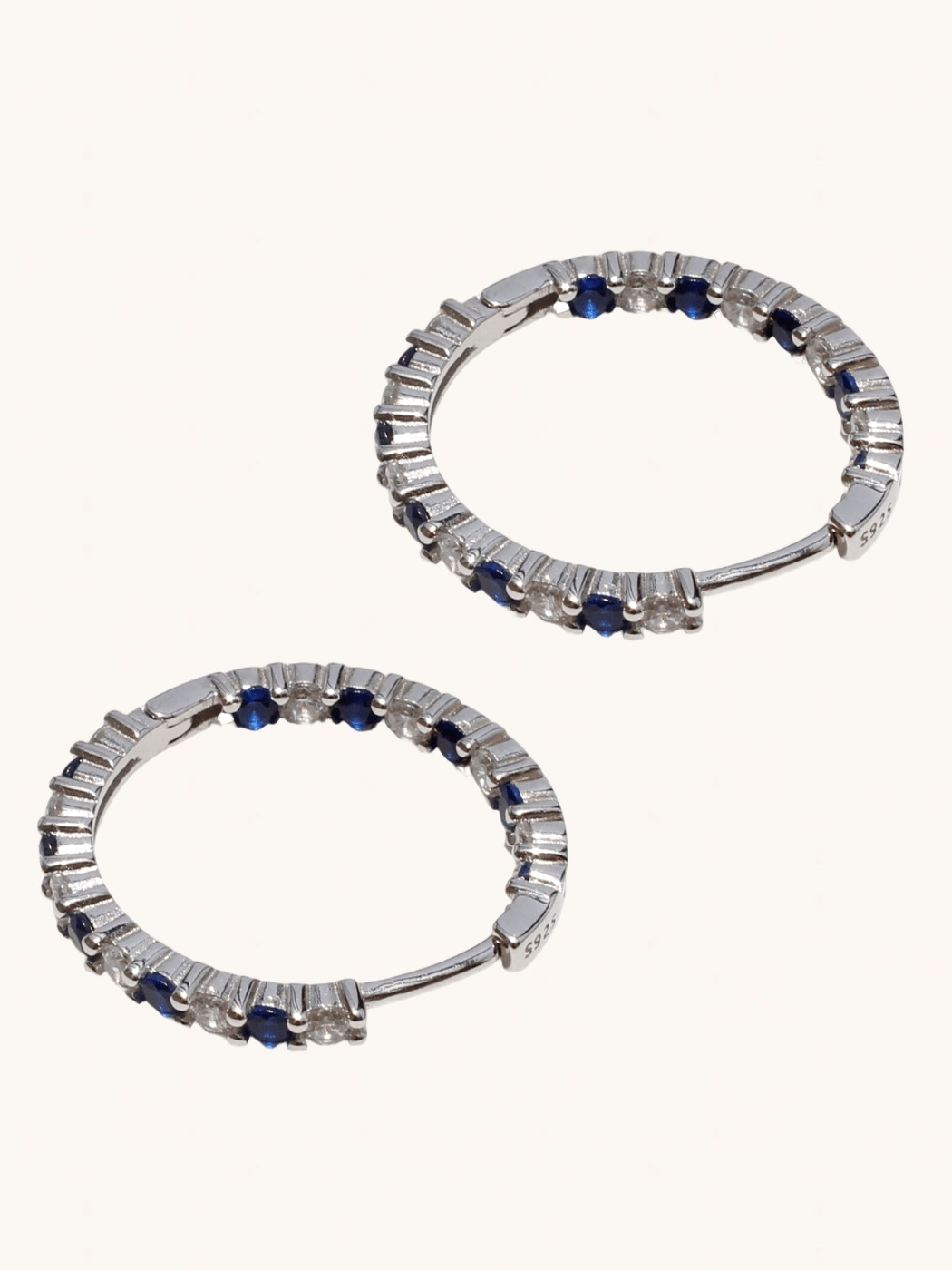 Rear View of Azura Hoop Earrings in Sterling Silver Jewelry for Pierced Ears 925 Metal Stone One Size 5.7gms