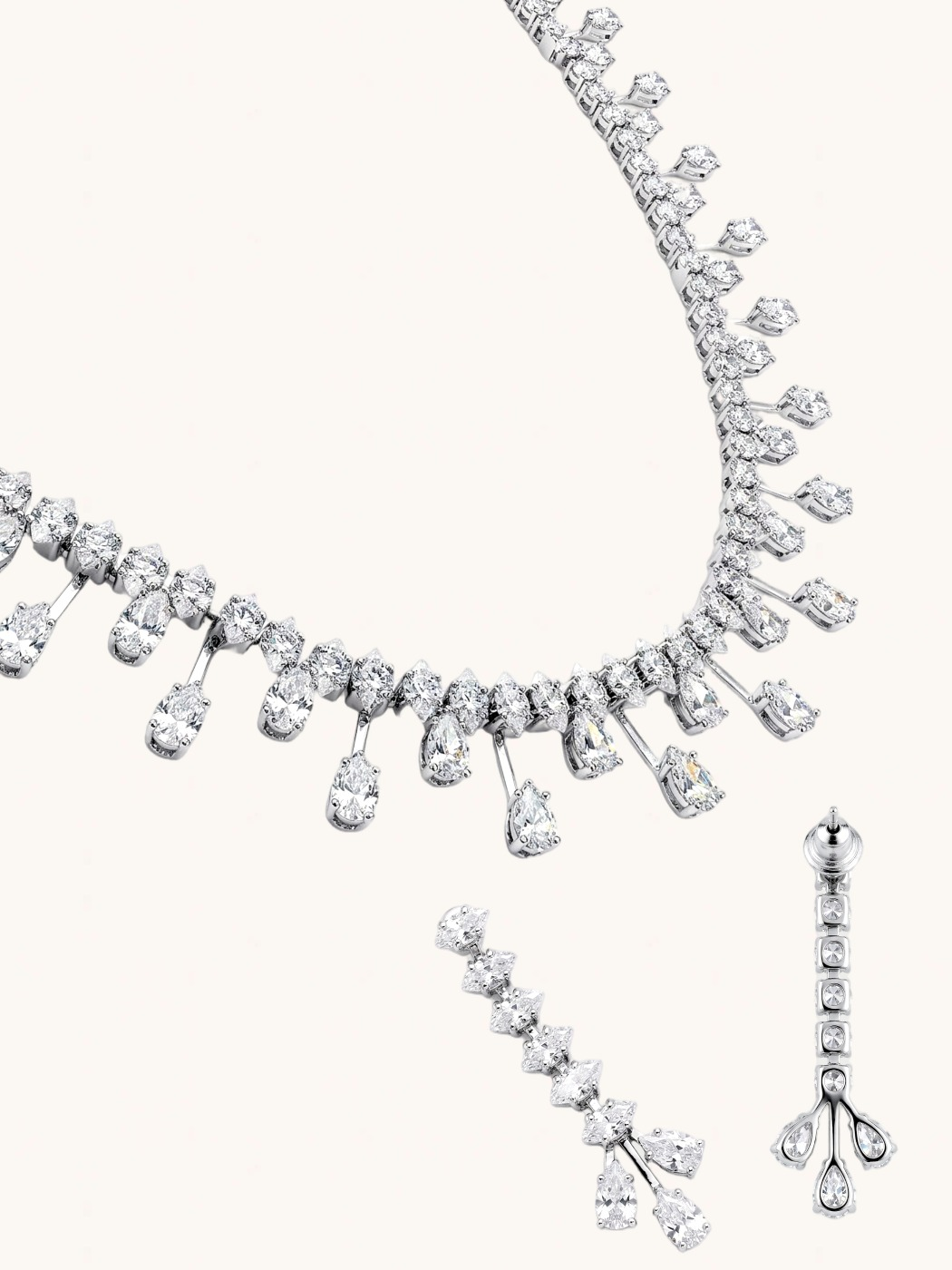 Closeup of Evie Necklace Set Comfort Fit Rhodium Plated Copper One Size 29.4gms Mix Metal