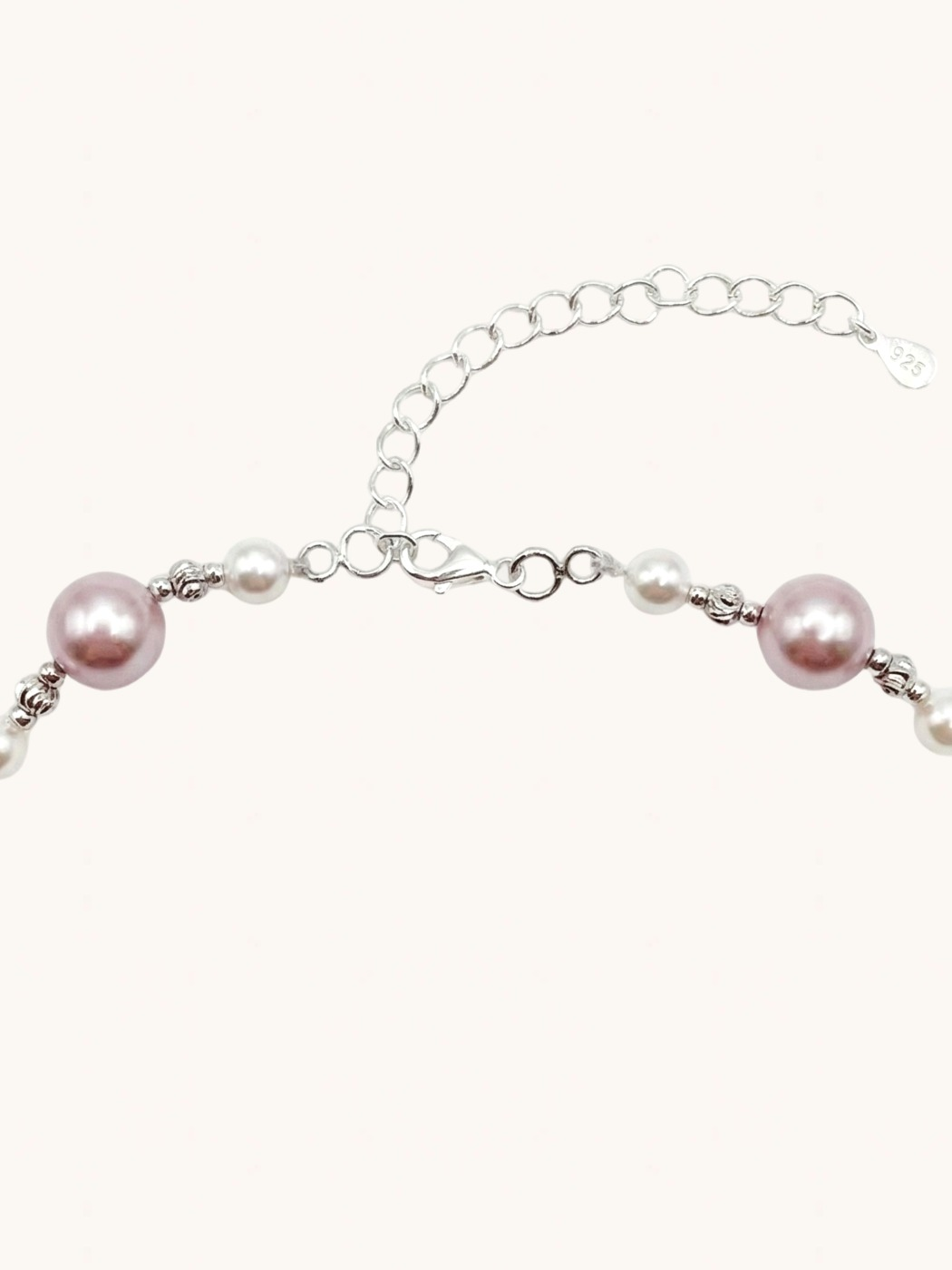 Rear View of Belle Blush Pearl Bracelet Adjustable Length 925 Sterling Silver Rhodium Plated Brass 6 inches 11.1gms