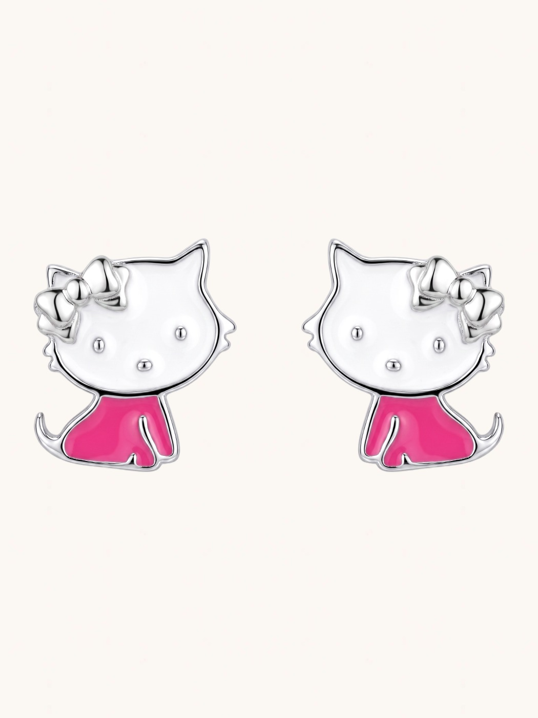 Front View of Cleo Kitty Enamel Stud Earrings Jewelry for Pierced Ears 925 Sterling Silver 9.82 mm 1.6gms