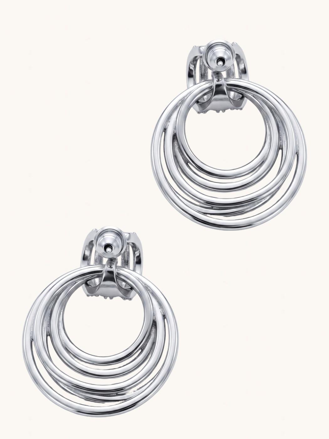 Rear View of Mariela Silver Layered Dangle Hoop Earrings Jewelry for Pierced Ears Rhodium Plated Brass Post / Pin & Push in 925 Sterling Stamp Marked 2 cm 12.5gms
