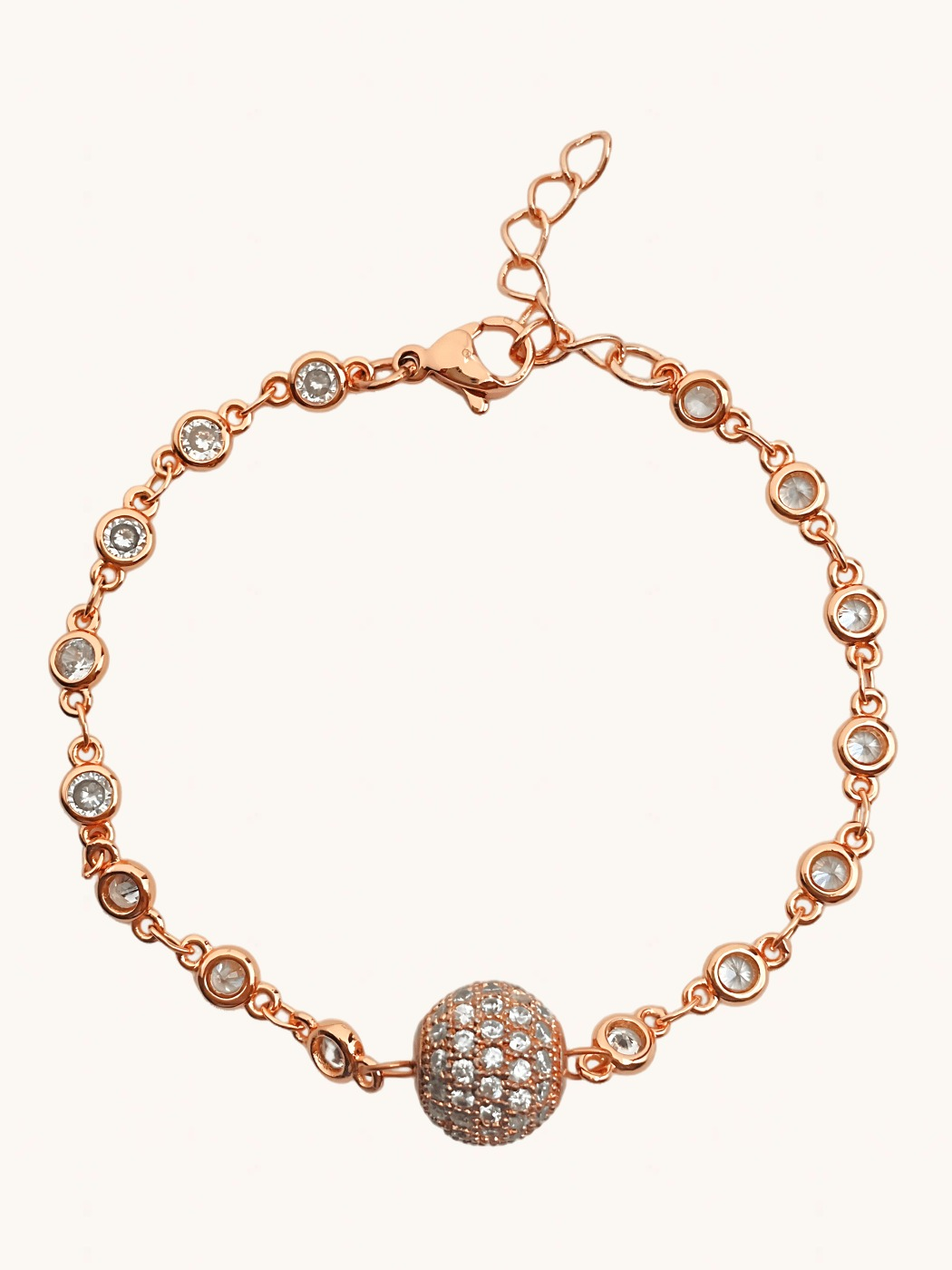 Front View of Lara Bracelet - Rose Gold Adjustable Length 18k Plated 925 Sterling Silver Metal One Size 5.4gms