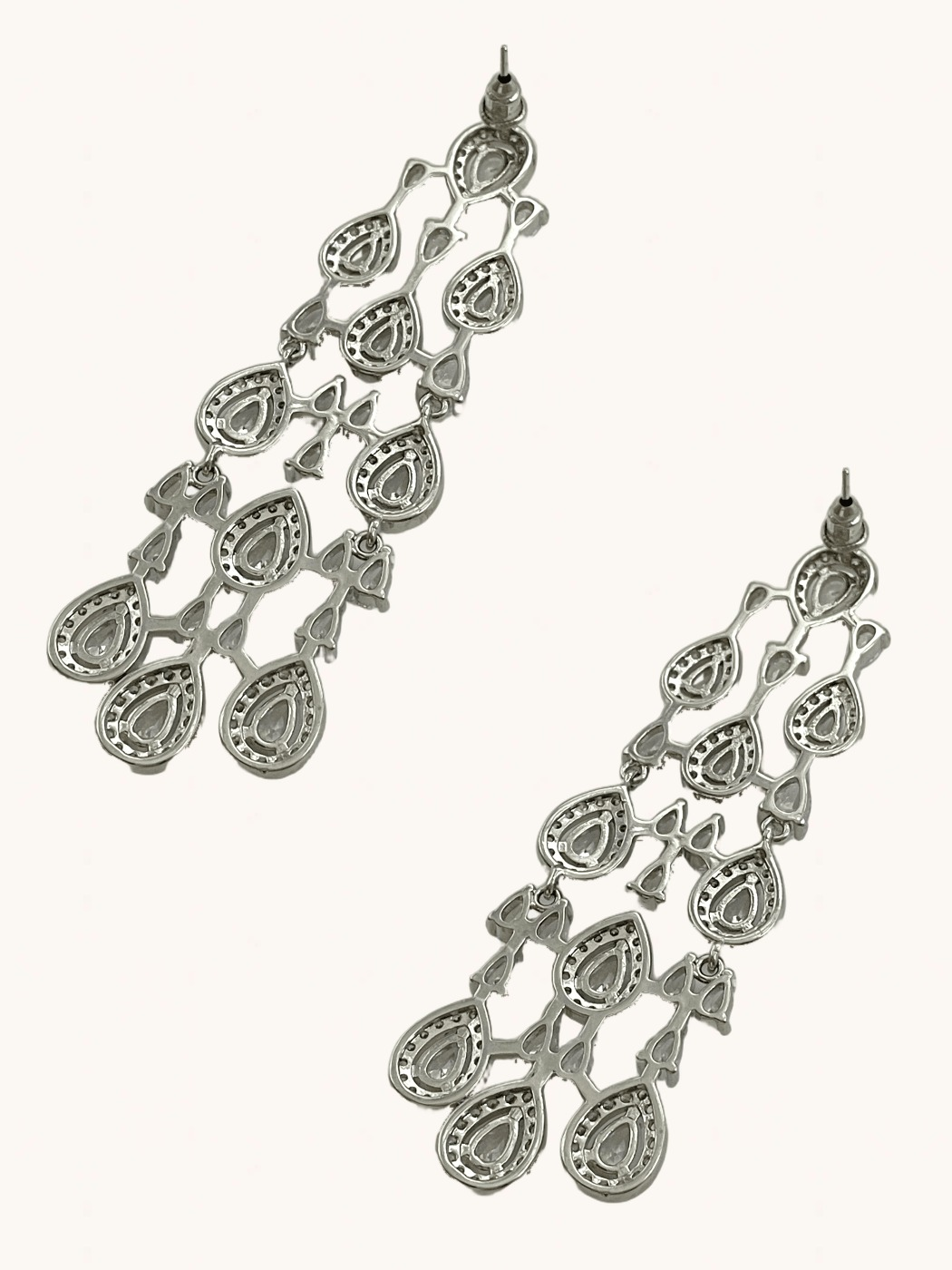 Rear View of Celeste Chandelier Crystal Drop Earrings Jewelry for Pierced Ears Post / Pin & Push in 925 Sterling Silver Stamp Marked Rodium Plated Metal One Size 26.6gms Copper