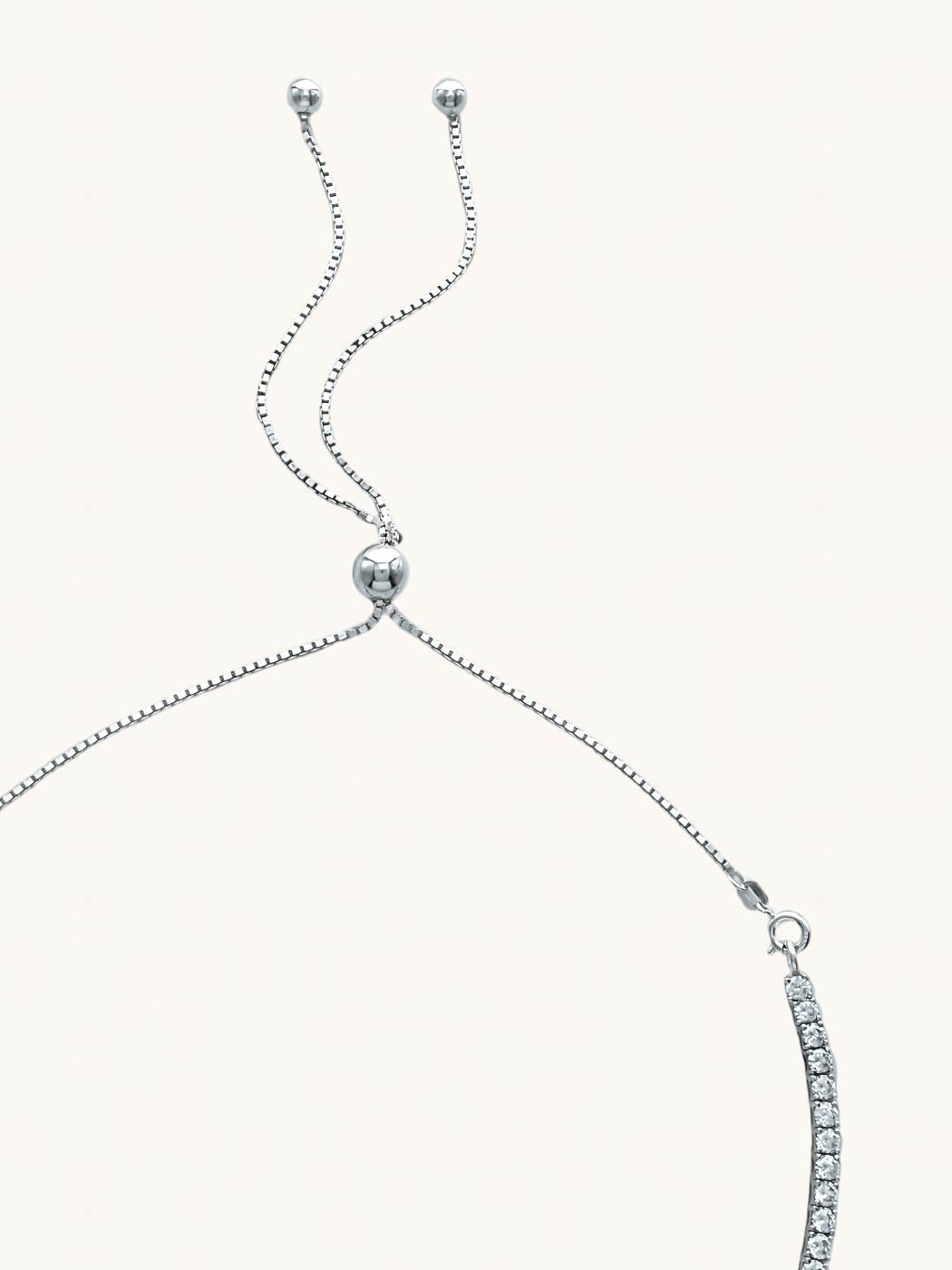 Rear View of Zara Choker Tennis Necklace in Sterling Silver Adjustable Length 925 Metal One Size 17.8gms