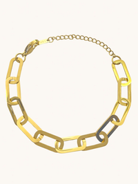 Front View of Clarisse Chunky Paperclip Bracelet in 18k Gold-Plated Metal Adjustable Length Gold Plated Steel | Hypoallergenic Tarnish Resistant Sweat Water Eco - Friendly 7 inches 8.3gms