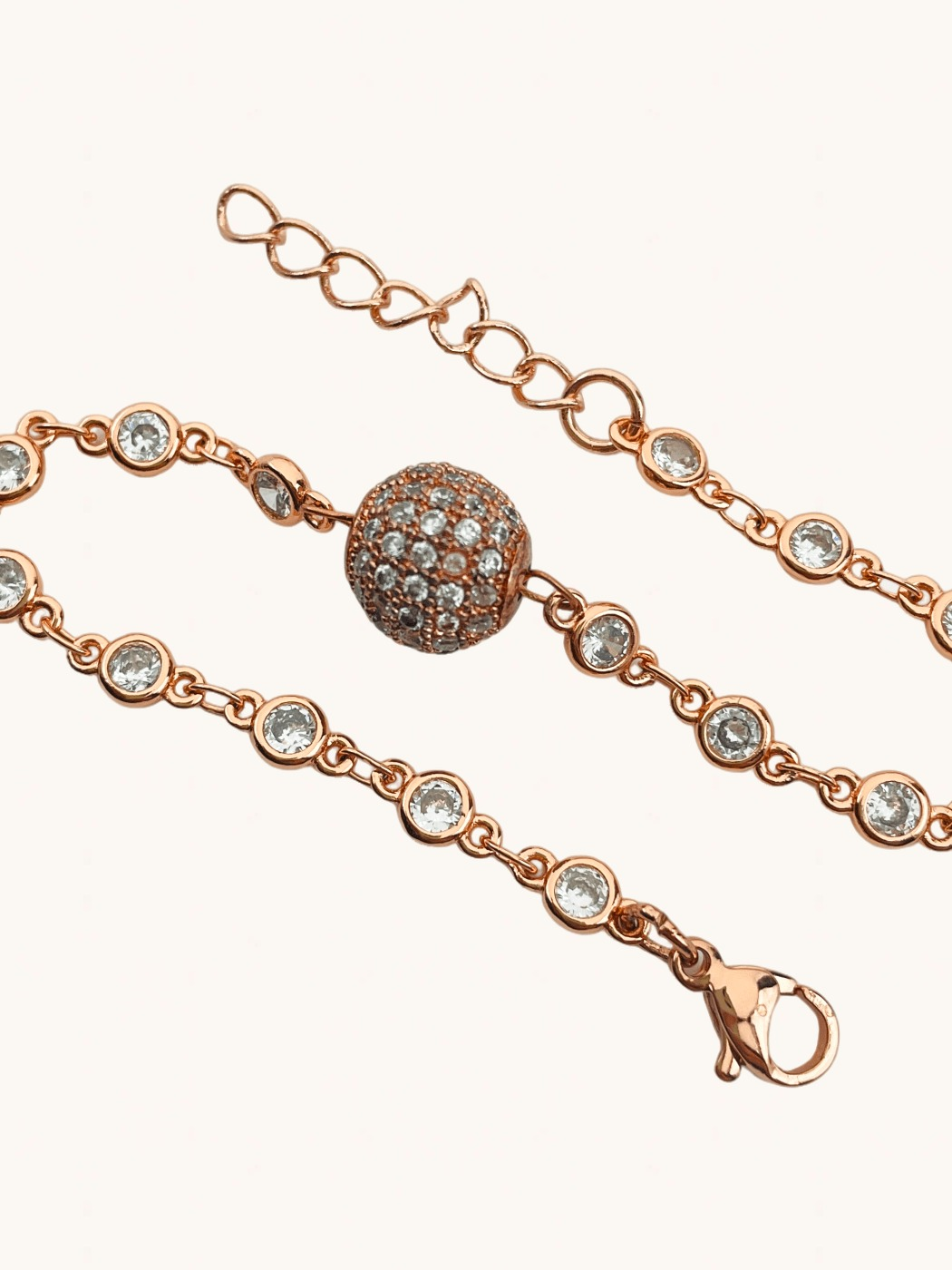 Closeup of Lara Bracelet - Rose Gold Adjustable Length 18k Plated 925 Sterling Silver Metal One Size 5.4gms