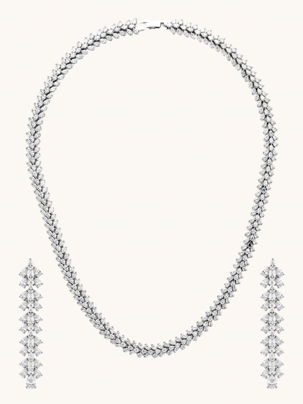 Front View of Blair Necklace Set Comfort Fit Rhodium Plated Copper One Size 40.4gms Mix Metal