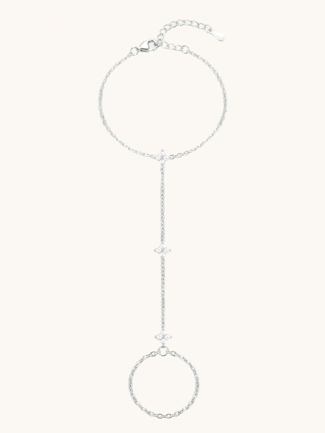 Front View of Irene Star Hand Chain Bracelet in 925 Sterling Silver Comfort Fit One Size 1.5gms
