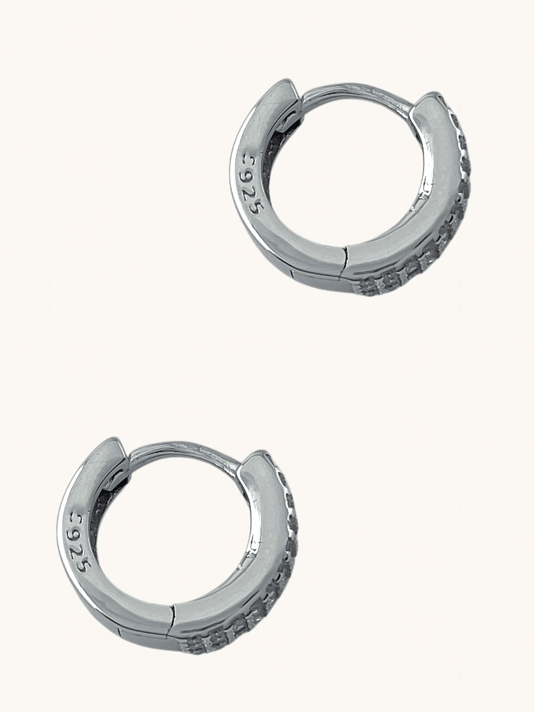 Rear View of Lia Huggie Hoop - Silver Finish Jewelry for Pierced Ears 925 Sterling Metal One Size 2.7gms