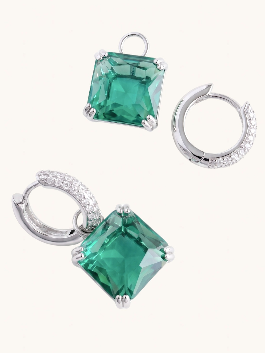 Closeup of Valery Huggie Hoop Earrings in Plated Metal Jewelry for Pierced Ears Rhodium Brass One Size 6.4gms