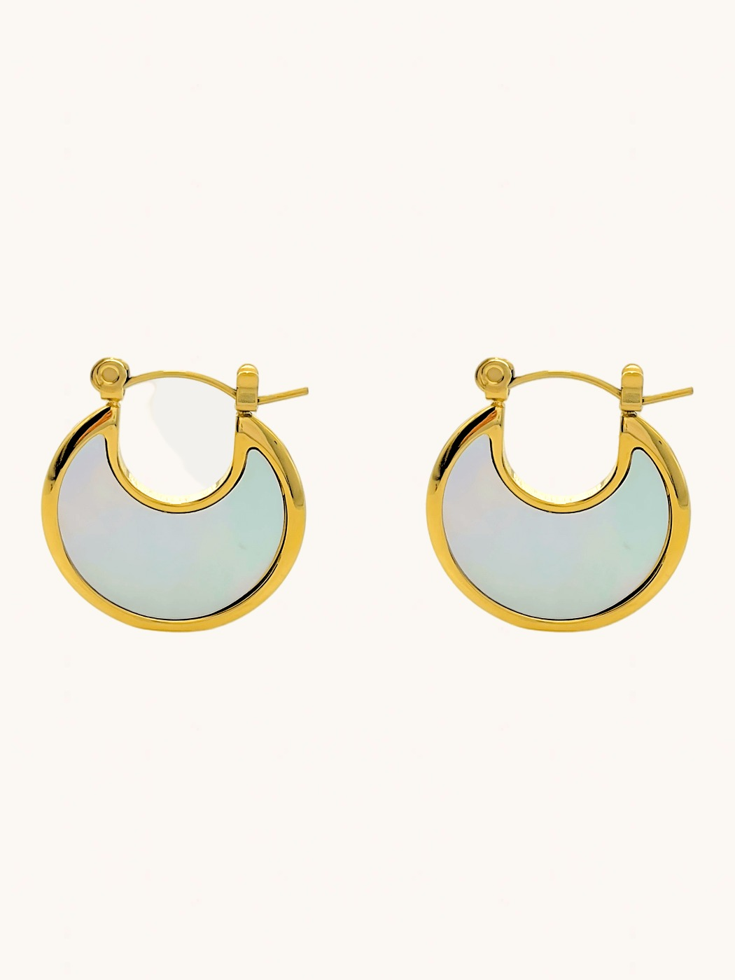 Front View of Joana Pearl Hoop Earrings in 18k Gold Plated Metal Jewelry for Pierced Ears Steel | Hypoallergenic Tarnish Resistant Sweat Water Stone Eco - Friendly One Size 6.2gms