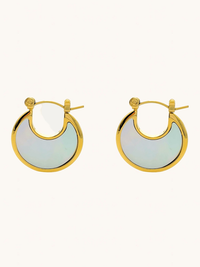 Front View of Joana Pearl Hoop Earrings in 18k Gold Plated Metal Jewelry for Pierced Ears Steel | Hypoallergenic Tarnish Resistant Sweat Water Stone Eco - Friendly One Size 6.2gms