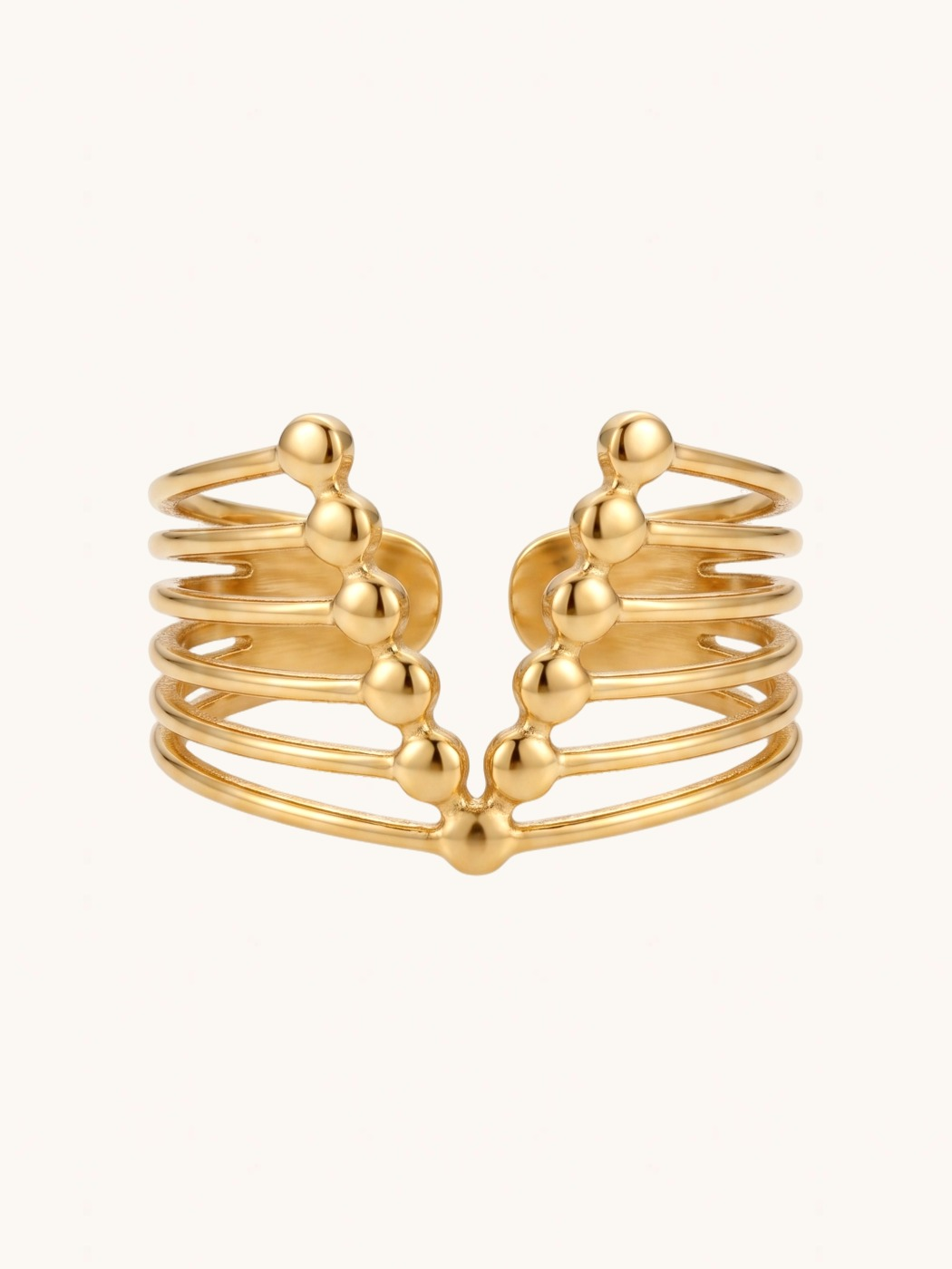 Front View of Valentina Open Ring Open-Adjustable-Resizable 18k Gold Plated Steel | Hypoallergenic Tarnish Resistant Sweat Water Eco - Friendly One Size 1.8gms
