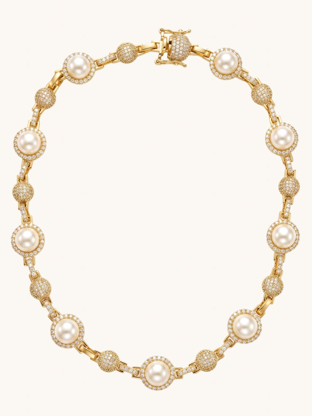 Front View of Alvera Pearl Necklace Comfort Fit 18K Gold Plated Brass 1.5 cm 55.3gms Mix Metal