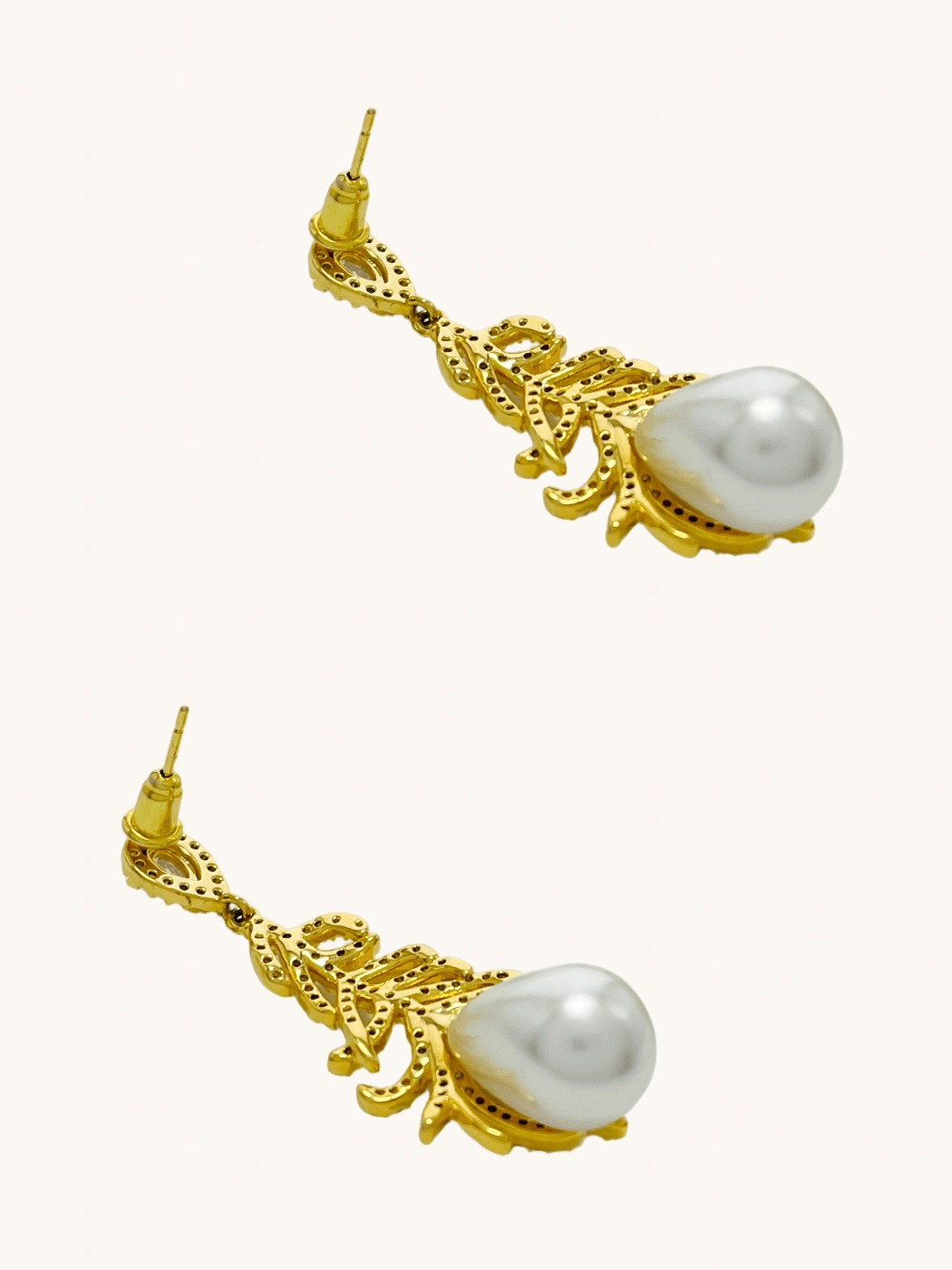 Rear View of Callista Pearl Dangle Earrings in 18k Gold Plated Metal Jewelry for Pierced Ears 925 Sterling Silver Stone One Size 7gms