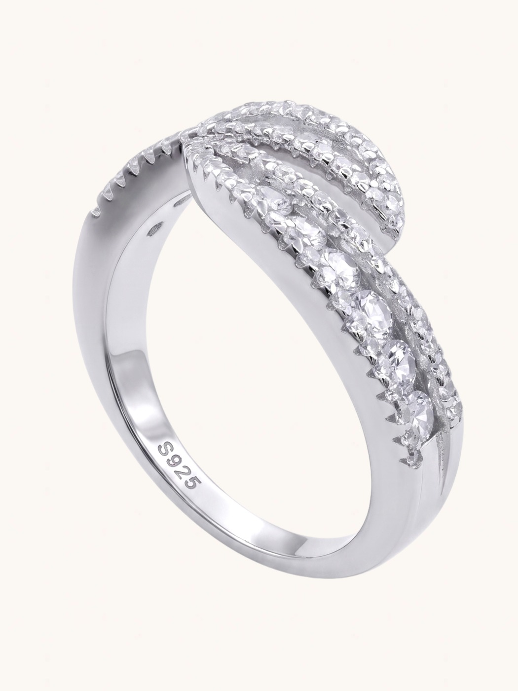 Closeup of Jane Open Adjustable Ring Comfort Fit 925 Sterling Silver 7 mm 4.67gms