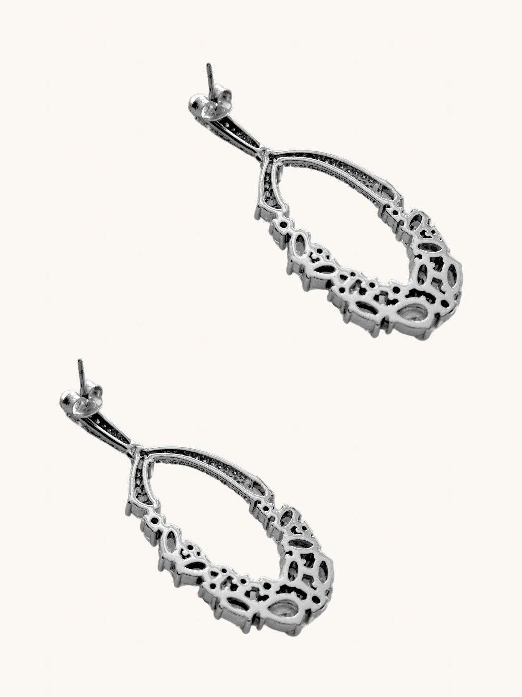 Rear View of Paula Dangle Earrings in Rhodium Plated Metal Jewelry for Pierced Ears Copper Post / Pin & Push 925 Sterling Silver Stamp Marked One Size 10.7gms