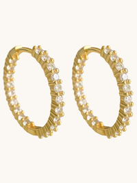 Front View of Nora Hoop Earrings in Sterling Silver with 18K Gold Plating Jewelry for Pierced Ears 18k Plated 925 Metal Stone One Size 5.7gms