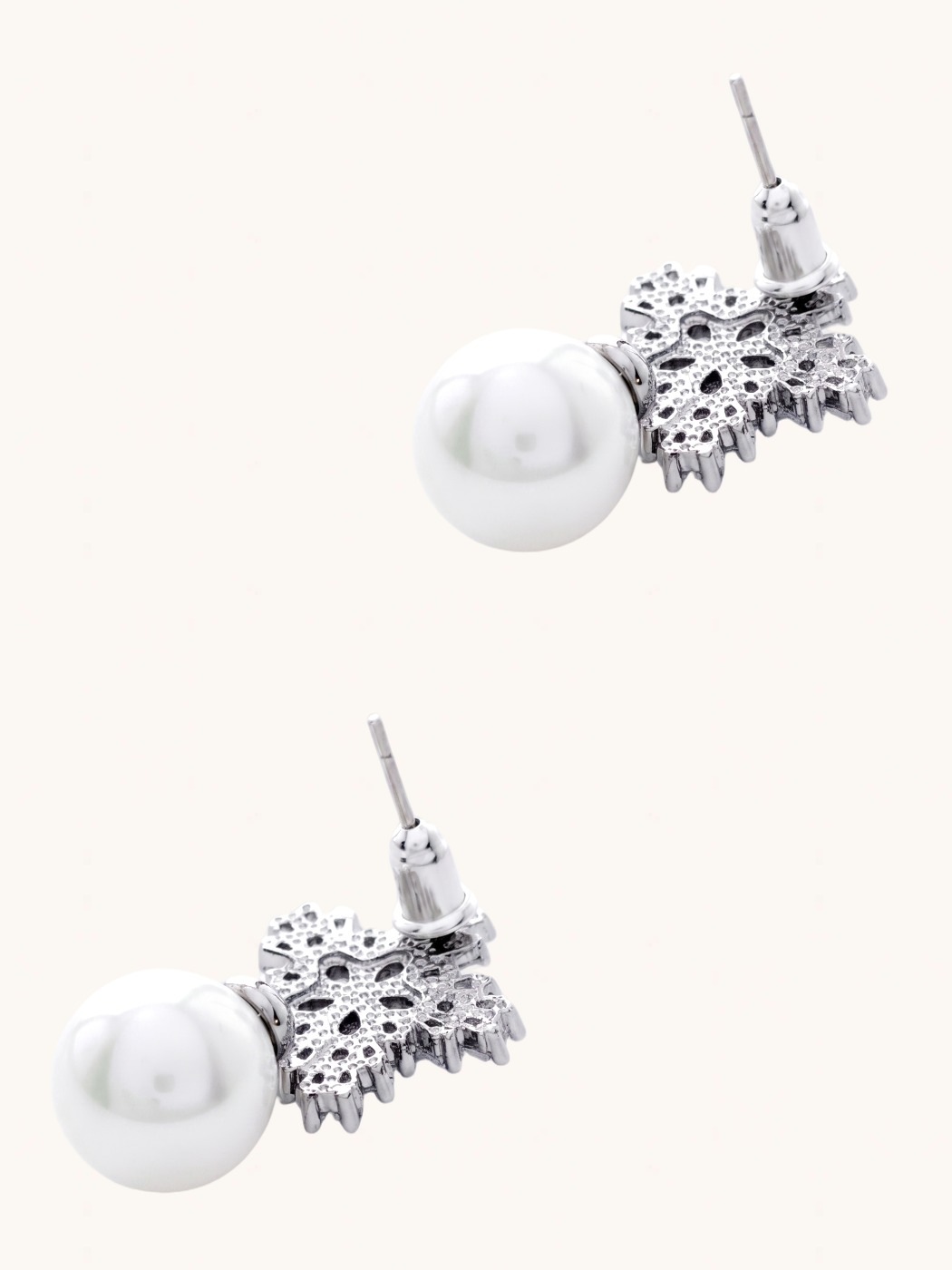 Rear View of Blanca Pearl Earrings Jewelry for Pierced Ears Rhodium Plated Copper 925 Sterling Silver 2 cm 6.4gms