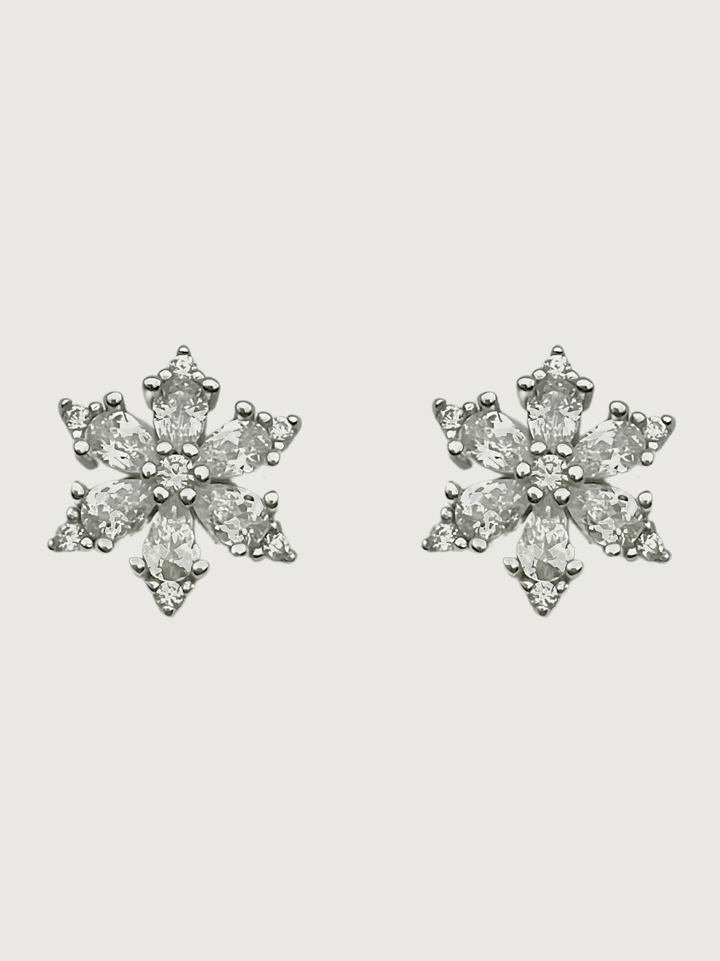 Front View of Belle Snowflake Earrings in Sterling Silver Jewelry for Pierced Ears 925 Metal Stone One Size 1.7gms
