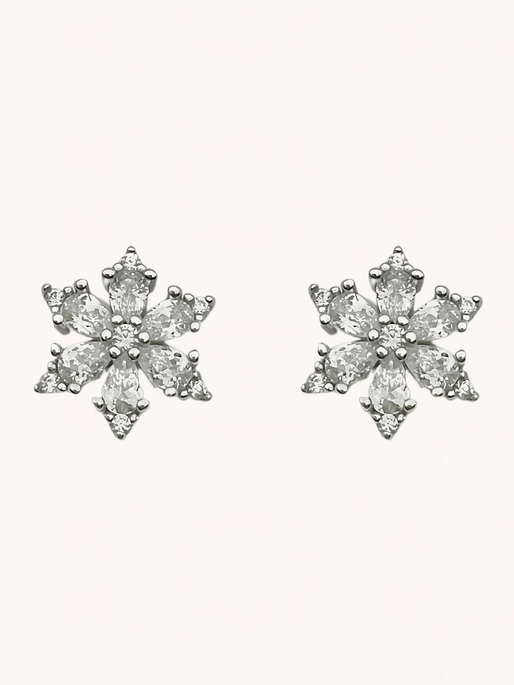 Front View of Belle Snowflake Earrings in Sterling Silver Jewelry for Pierced Ears 925 Metal Stone One Size 1.7gms
