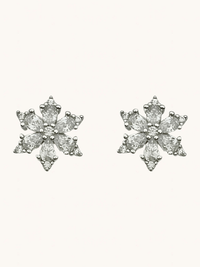 Front View of Belle Snowflake Earrings in Sterling Silver Jewelry for Pierced Ears 925 Metal Stone One Size 1.7gms