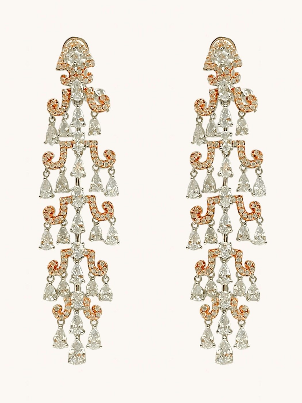 Front View of Charlotte Chandelier Earrings in Sterling Silver Jewelry for Pierced Ears 925 Metal Stone One Size 23.86gms