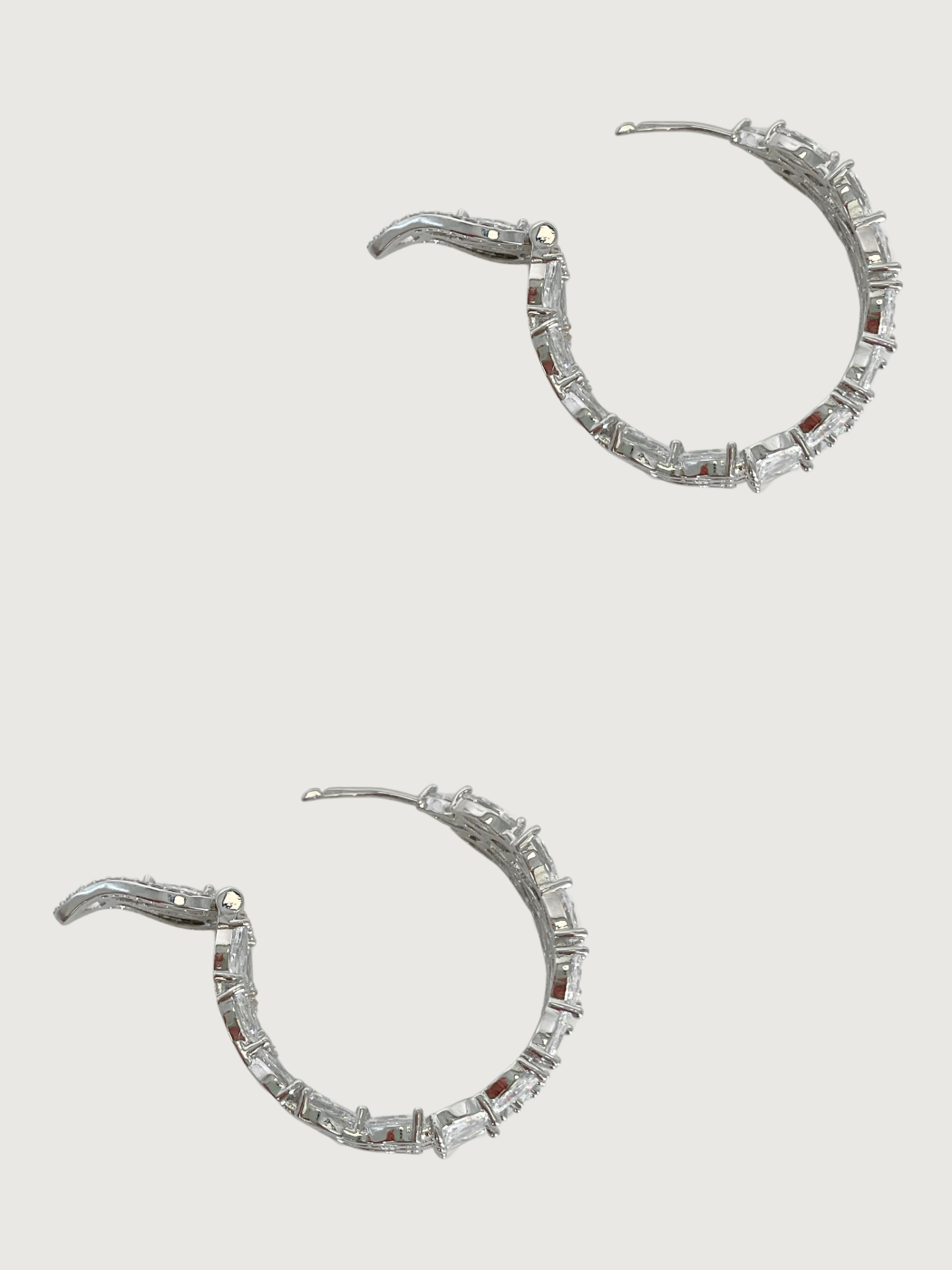Rear View of Ziva Hoop Earrings Jewelry for Pierced Ears Rhodium Plated Brass Metal 3 cm 14.4gms