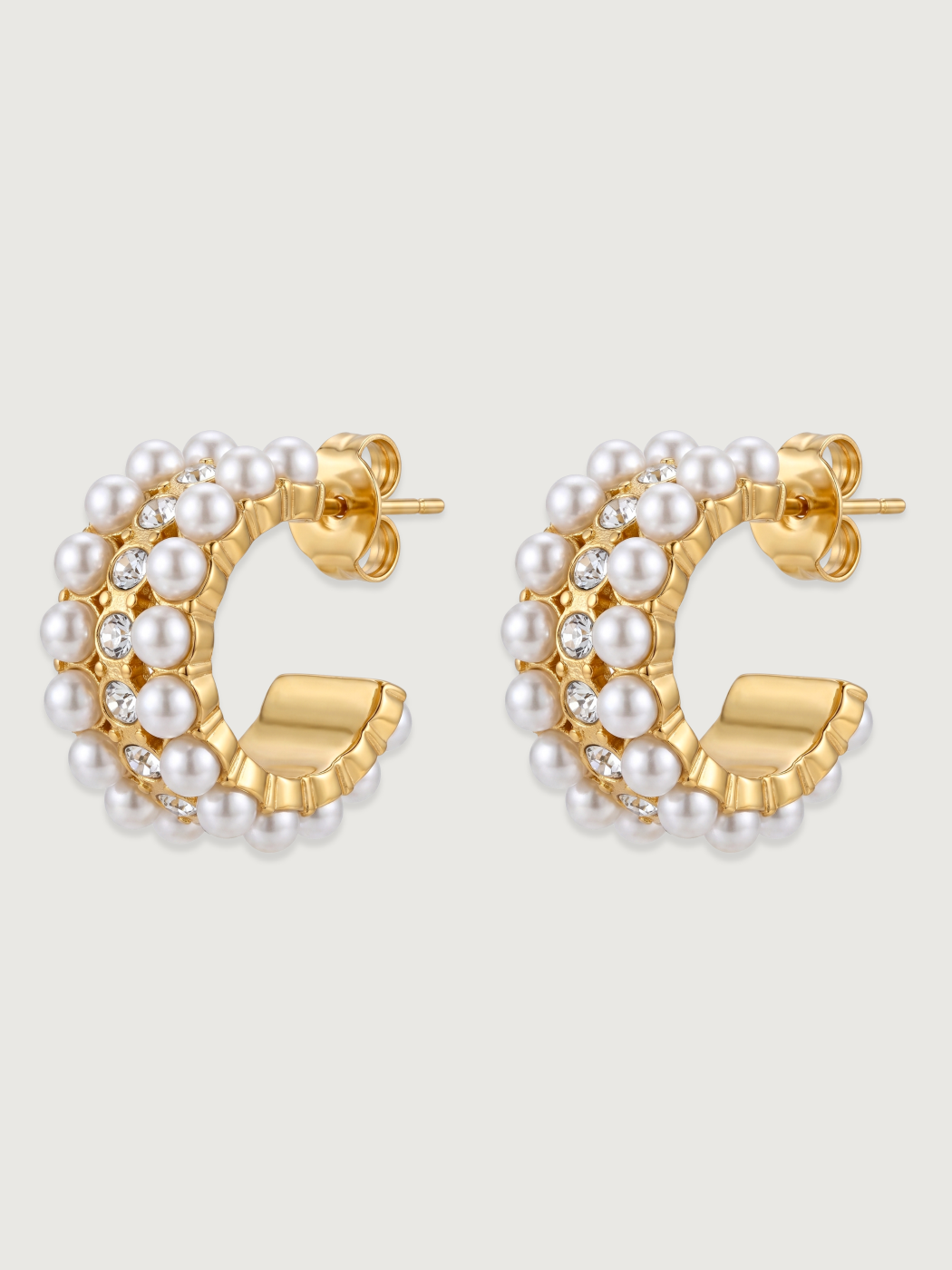 Front View of Marbella Pearl Hoop Earrings Jewelry for Pierced Ears 18k Gold Plated Steel | Hypoallergenic Tarnish Resistant Sweat Water One Size 10.8gms Mix Metal