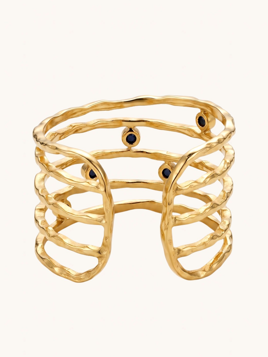 Rear View of Pebble Beach Ring Open-Adjustable-Resizable 18k Gold Plated Steel | Hypoallergenic Tarnish Resistant Sweat Water Eco - Friendly One Size 1.8gms Stainless