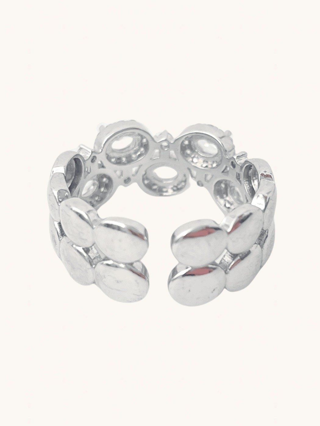 Rear View of Orina Open Ring In Rhodium Plated Metal