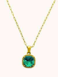 Front View of Atlantic Sparkle Waterproof Pendant Necklace in 18K Gold Plated Metal Adjustable Length 18k Steel | Hypoallergenic Tarnish Resistant Sweat Water Stone Eco - Friendly One Size 5.2gms