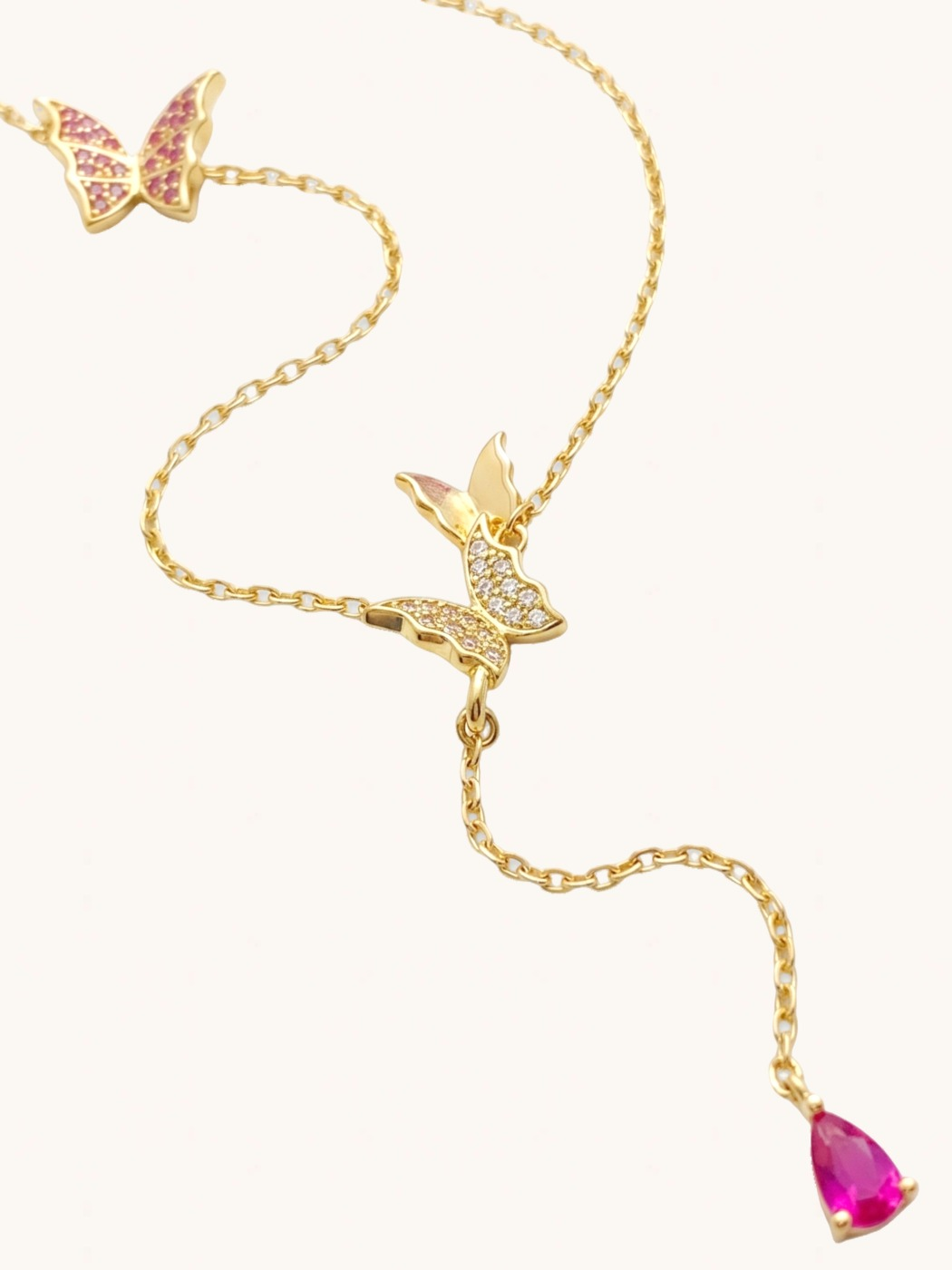 Closeup of Astrid Lariat Necklace Adjustable Length 18k Gold Plated 925 Sterling Silver One Size 2.5gms