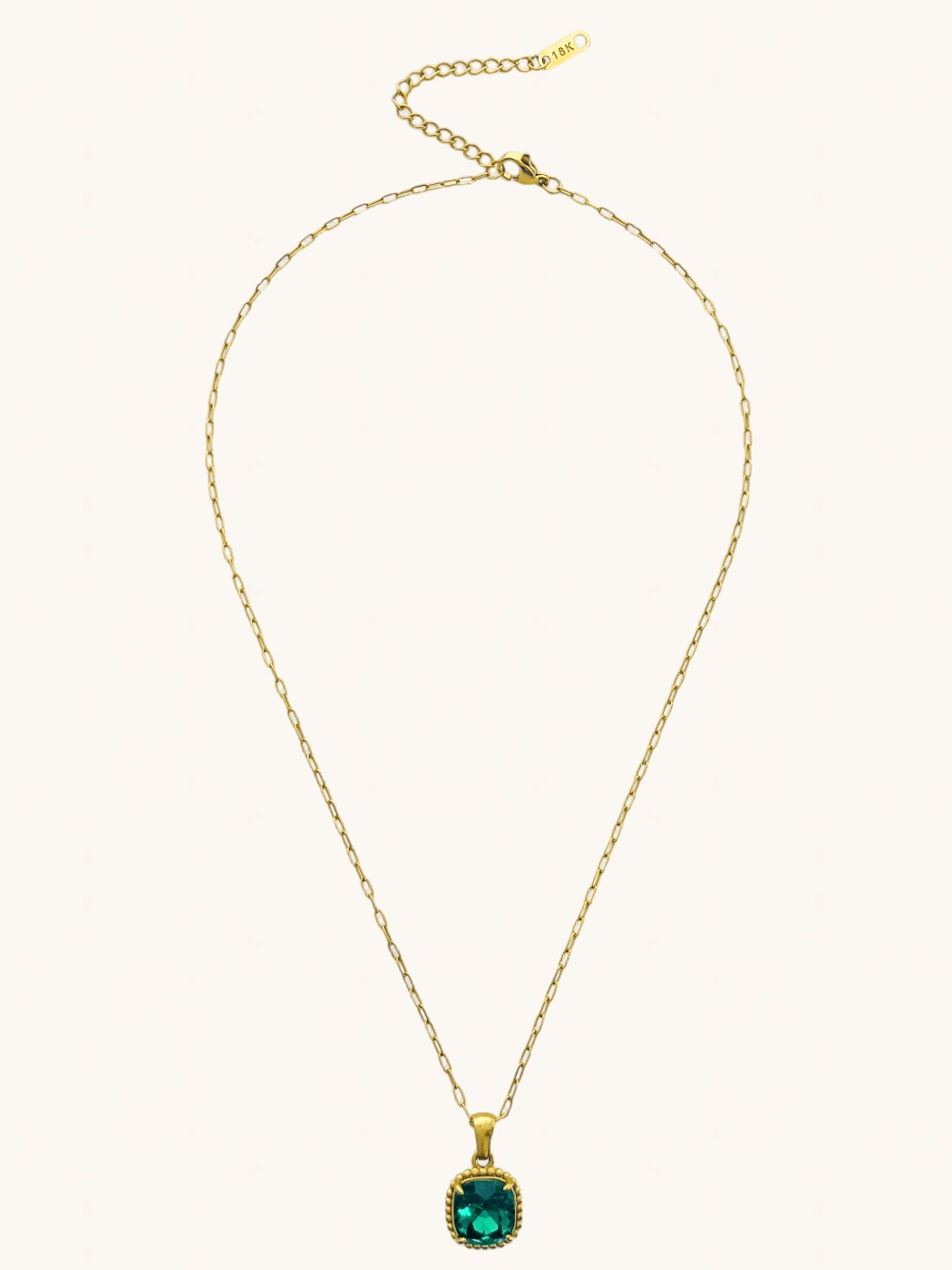 Rear View of Atlantic Sparkle Waterproof Pendant Necklace in 18K Gold Plated Metal Adjustable Length 18k Steel | Hypoallergenic Tarnish Resistant Sweat Water Stone Eco - Friendly One Size 5.2gms