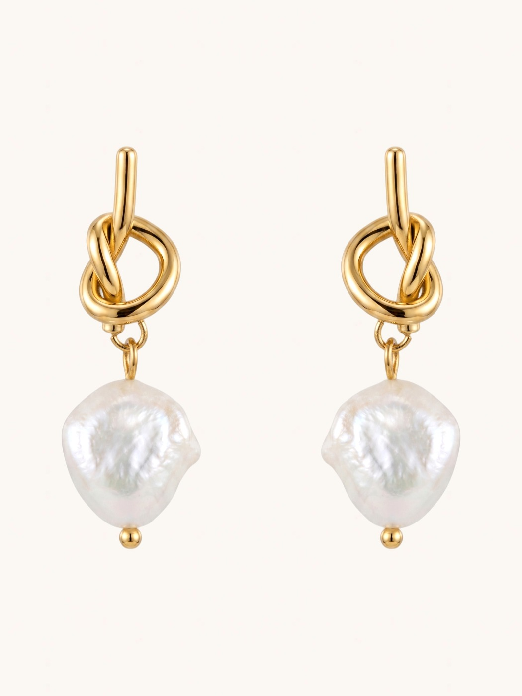 Front View of Twisted-knot Pearl Dangle Earrings Jewelry for Pierced Ears 18k Gold Plated Steel | Hypoallergenic Tarnish Resistant Sweat Water Eco - Friendly One Size 5.4gms Stainless
