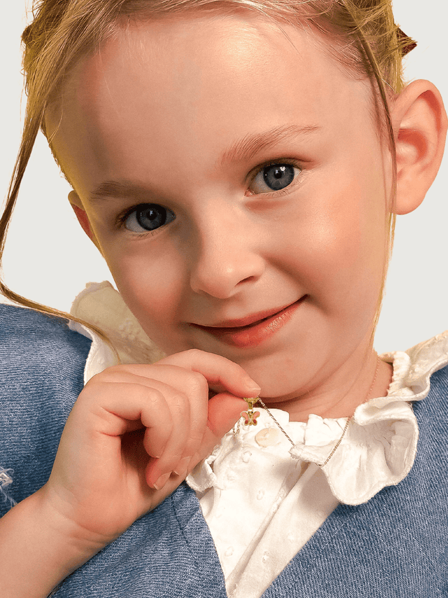 Model Wearing Little Princess Butterfly Pendant Necklace in 18k Gold Plated sterling silver Adjustable Length 925 Sterling Silver Metal 14 inches 4gms