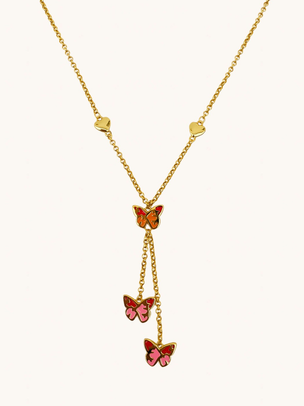 Front View of Little Princess Butterfly Lariat Necklace in 18k Gold Plated Sterling Silver Adjustable Length 925 Metal One Size 6.6gms
