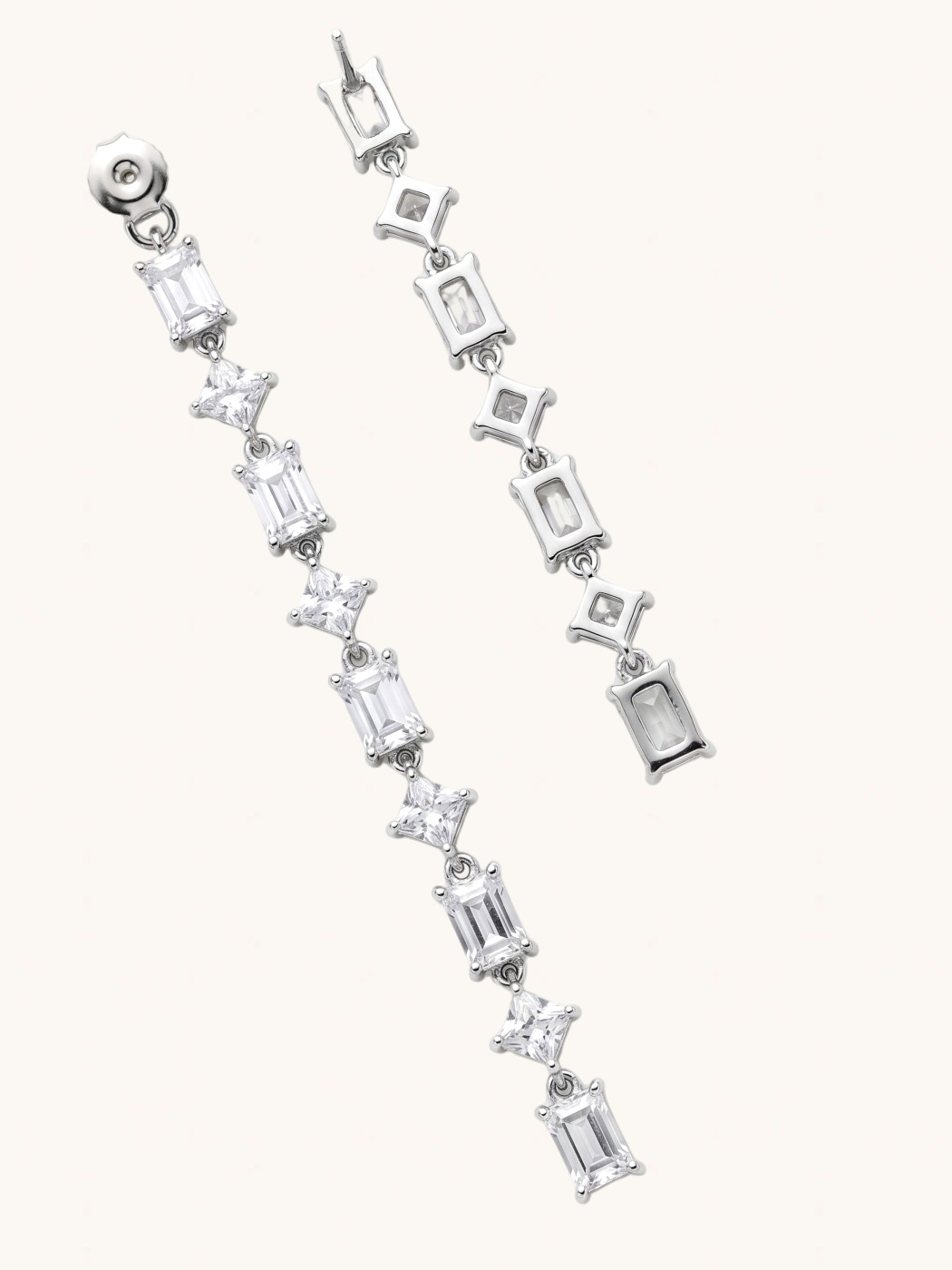 Rear View of Elora Statement Drop Earrings Jewelry for Pierced Ears Rhodium Plated Brass Post / Pin & Push in 925 Sterling Silver Stamp Marked 8 cm 11.4gms
